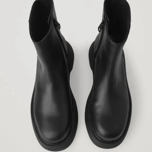 COS Black Chunky Leather Platform Ankle Boots - Picture 4 of 4